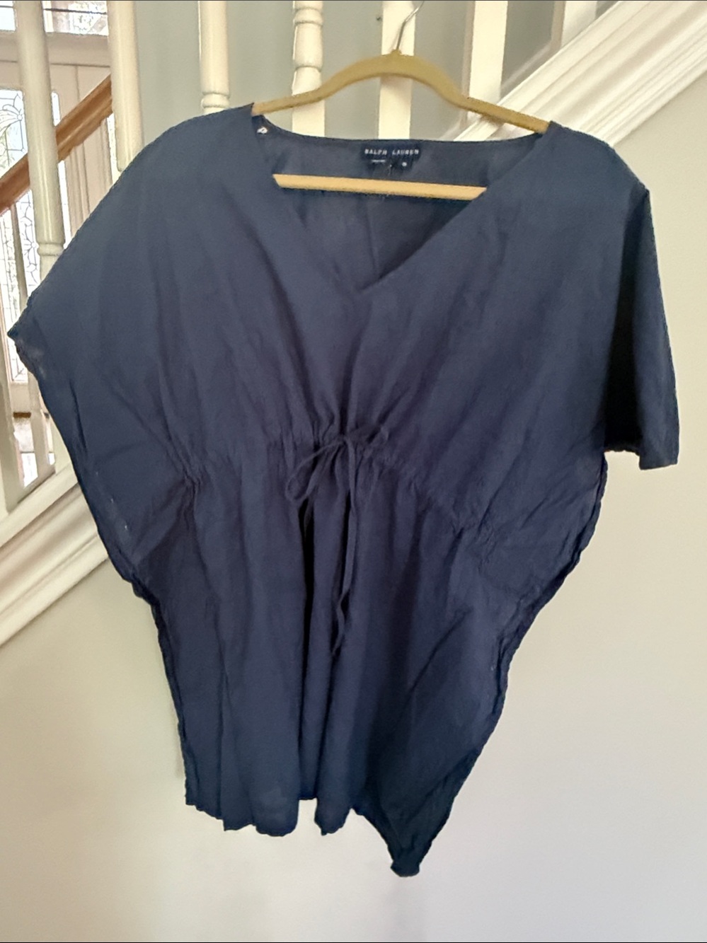 Ralph Lauren Navy eyelet V-Neck Drawstring tunic bathing suit cover up